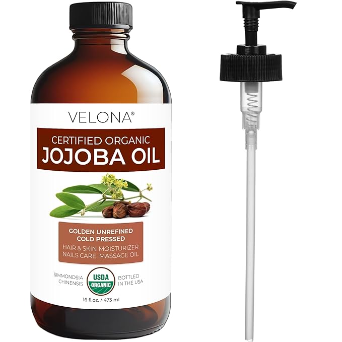 velona Jojoba Oil USDA Certified Organic - 16 Fl Oz in Glass Bottle | 100% Pure and Natural | Golden, Unrefined, Cold Pressed, Hexane Free | Moisturizing Face, Hair, Body, Skin Care