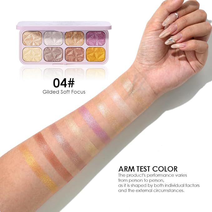 8-Color Eyeshadow Palette, Gilded Soft Focus, Warm Gold & Neutral Shimmer Shades, Waterproof Long-Lasting Formula, Smooth Blendable Eye Makeup for Natural Glam Looks