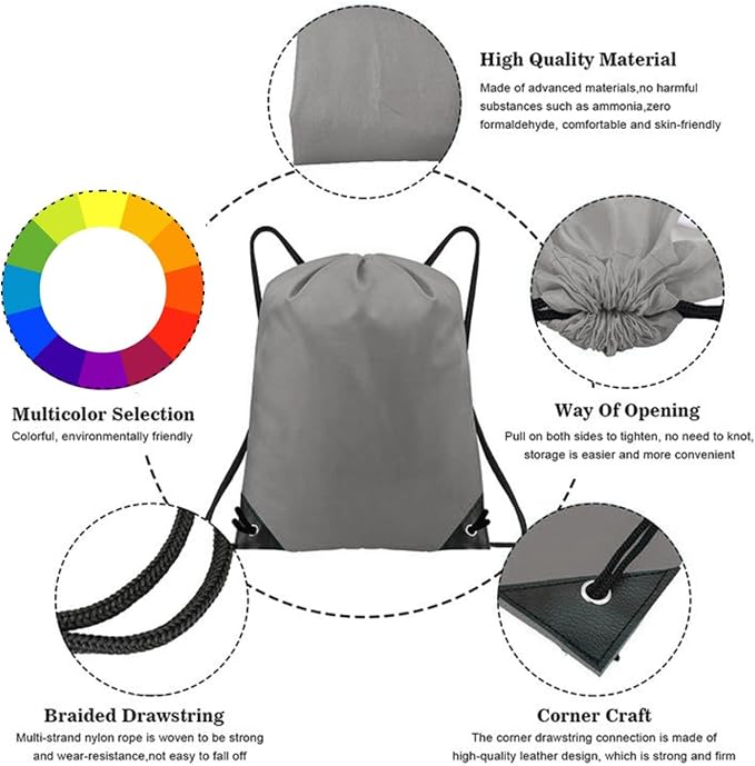 Drawstring Backpack Bulk 50 Packs Draw String Bags for Gym Sports Trip Pedestrianism Cinch Sack DIY for Women Men (grey)