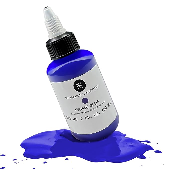 Narrative Cosmetics FX Alcohol Airbrush Paints - 2 fl oz, Skin Safe, Quick Dry, Waterproof, Sweatproof, Transferproof Liquid Makeup for Bodypainting, Theater, FX Makeup, Film and TV - Prime Blue
