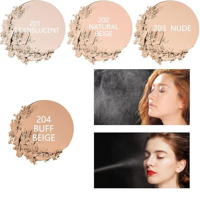 2 Pack PHOERA Matte Face Powder, Control Oil Brighten Skin Color Cover Blemish Makeup Face Setting Setting Powder Foundation。(204- Buff Beige)