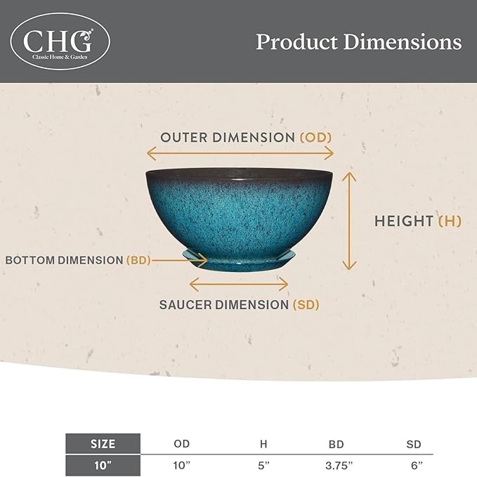 Classic Home and Garden Rosie Modern Planter w/Drainage - Contemporary Planter Bowls - Shallow Round Vases for Small Plants - Versatile Indoor & Outdoor Pots (10” Patina Copper)