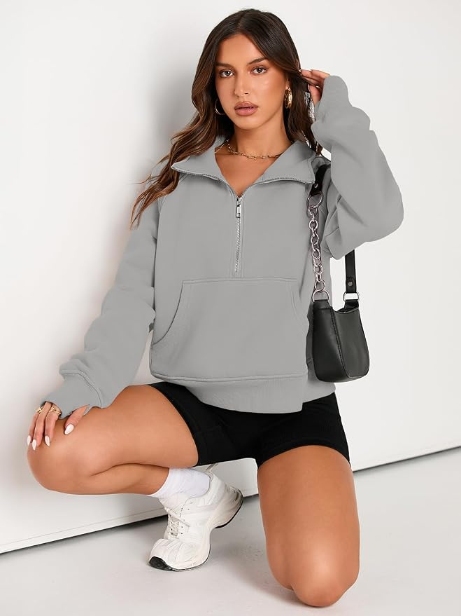 AUTOMET Womens Sweatshirts Half Zip Fleece Pullover Fall Outfits | Fall Fashion Clothes 2026,Cropped Sweatshirts,Cute Y2k Tops,Quarter Zipper Sweater,Winter Loungwear Outfits