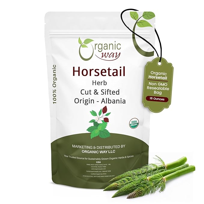 Organic Way Horsetail Herb Cut & Sifted (Equisetum arvense) - Herbal Tea | European Wild-Harvest | Kosher & USDA Certified | Vegan, Non-GMO & Gluten Free | 100% Raw from Albania (1LBS / 16Oz.)