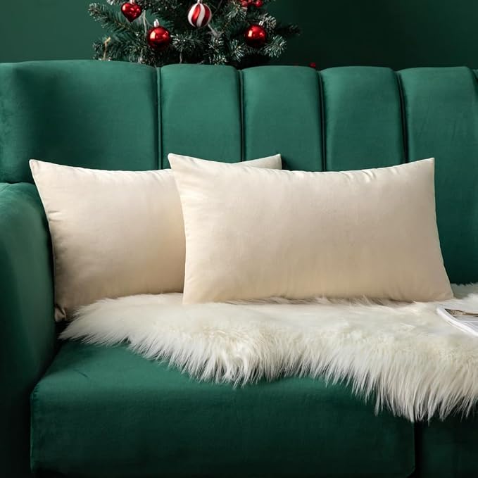 MIULEE 12x24 Inch Lumbar Velvet Throw Pillow Cover Set of 1 Cream White | Soft Luxury Decorative Throw Pillow Cover, Single Rectangle Cushion Case, Home Decor for Chair Couch Sofa Bedroom Car Bed