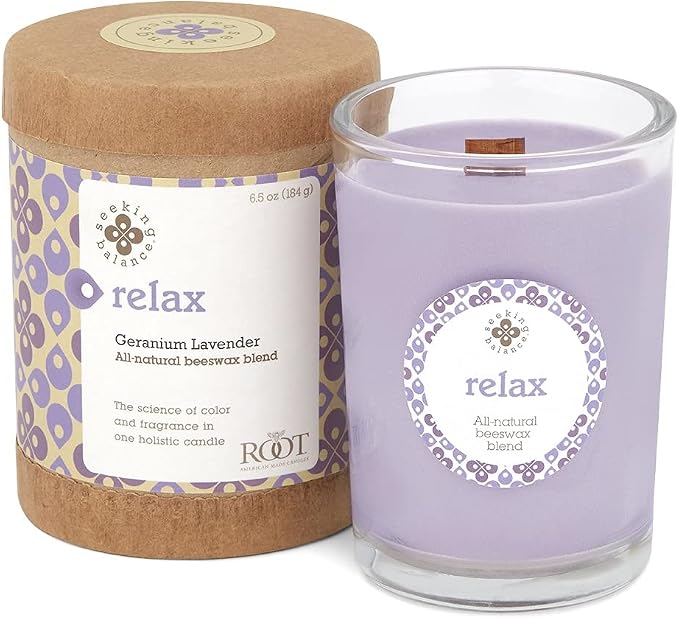 Root Candles Seeking Balance Wood Wick Spa Candle Aromatherapy Candles, 6.5-Ounce, Relax: Geranium Lavender