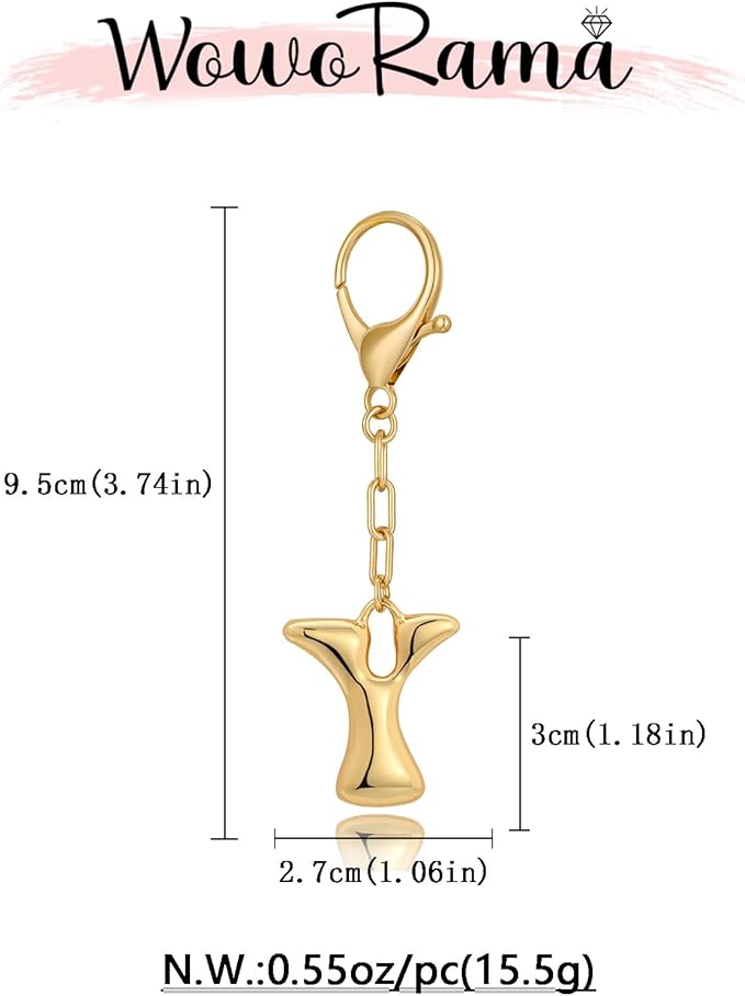 WOWORAMA Initial Letter Keychain for Women Chunky Gold Bubble Letter Bag Charm Purse Charm Personalized Keyrings Accessories