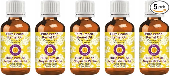 dève herbes Pure Peach Kernel Oil (Prunus persica) Cold Pressed (Pack of Five) 100ml X 5 (16.9 oz)