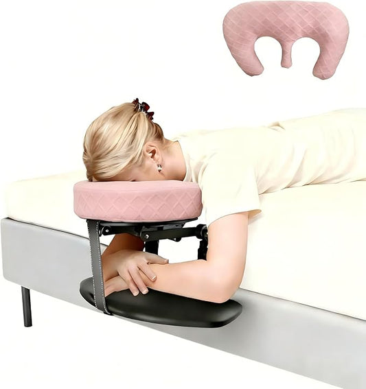 Massage Headrest for Bed, Adjustable Massage Face Cradle at Home, Portable Massage Table Kit for Sleeping Mattress, Face Down Pillow After Eye Surgery (Pink, with Armrest Shelf & Breast Pillow)