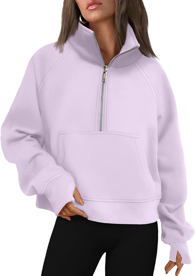 AUTOMET Womens Sweatshirts Half Zip Fleece Pullover Fall Outfits | Fall Fashion Clothes 2026,Cropped Sweatshirts,Cute Y2k Tops,Quarter Zipper Sweater,Winter Loungwear Outfits