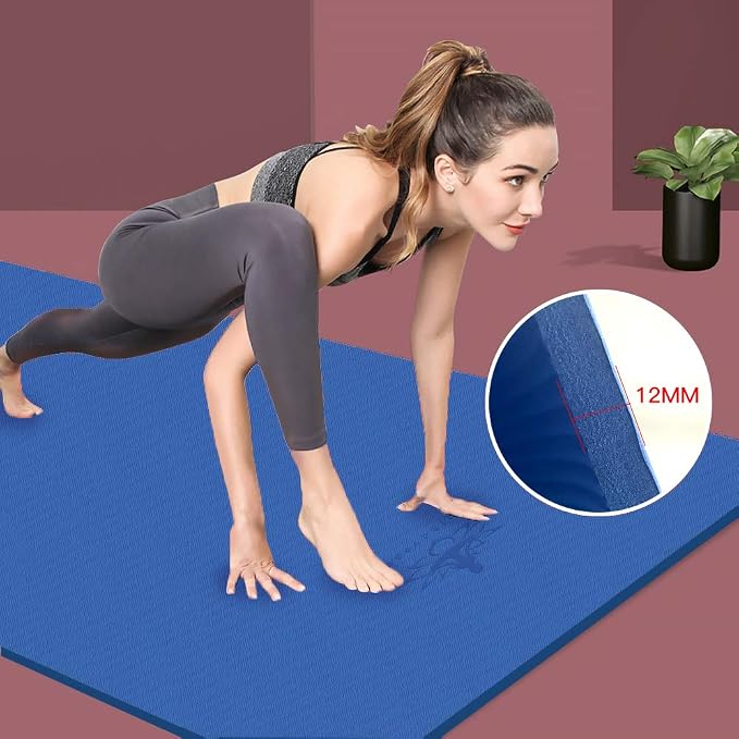Hatha Yoga Extra Thick TPE Yoga Mat - 72"x 32" Thickness 1/2 Inch -Eco Friendly SGS Certified - With High Density Anti-Tear Exercise Bolster For Home Gym Travel & Floor Outside