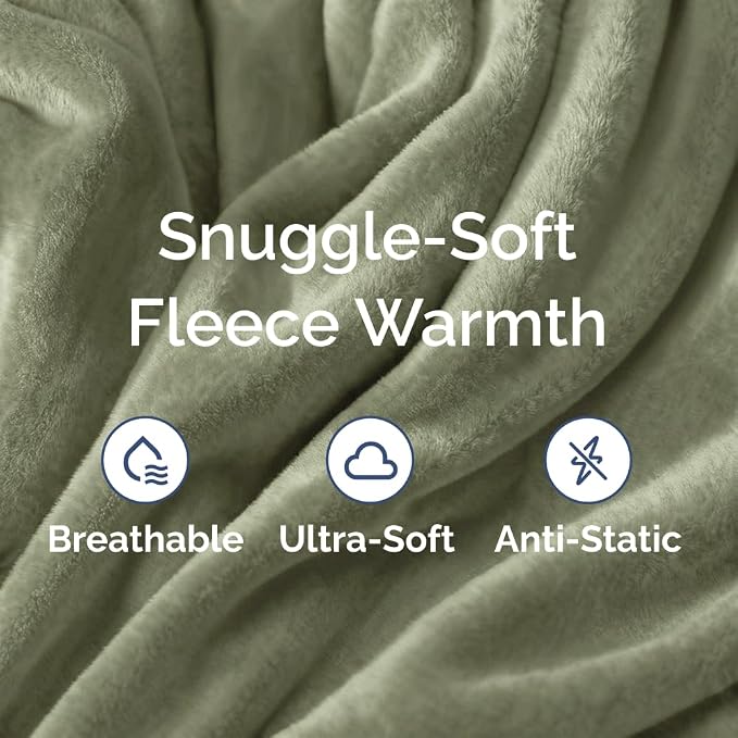 Fleece Blanket Throw XL Size - Ultra-Soft Flannel Fleece Blanket - Olive | Soft, Warm, Outdoor Picnic Blanket for Camping, Travel, Lightweight, Cozy, Anti-Static, Home Decor Gifts for Men & Women