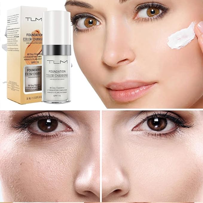 2 Pcs TLM Color Changing Foundation Makeup, Hydrating Waterproof and Light Long Lasting, Flawless Full Coverage Natural Color Face Primer Base Makeup.