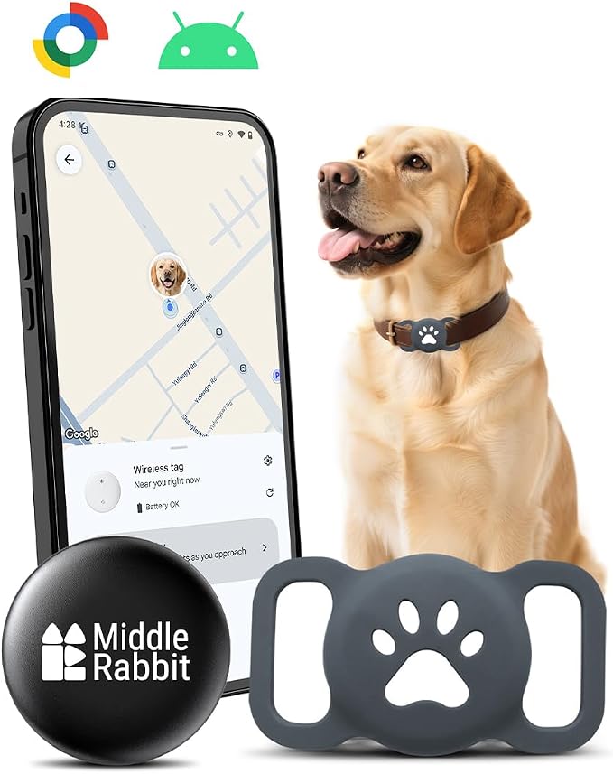 GPS Dog Tracker for Android, Dog Collar Tracker with Silicone Holder, Works with Google Find Hub, No Monthly Fee, Pet Tracker for Dogs