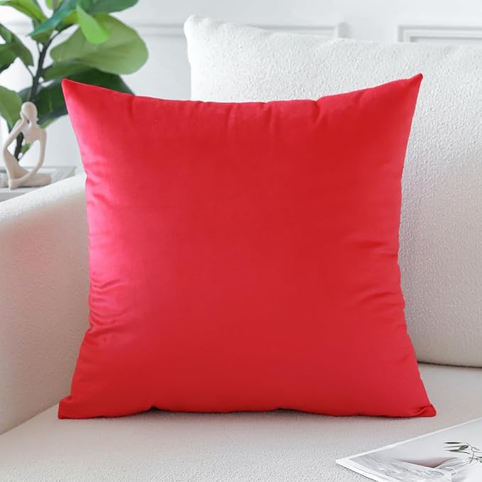 Artscope Luxury Velvet Pillow Covers Decorative Square Pillowcases Soft Solid Cushion Cases for Couch Sofa Bedroom Home Decor 20x20 Inch Red
