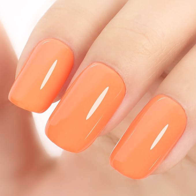 Orange Gel Nail Polish - 15ml Vibrant Light Orange Nail Polish, Self-Leveling Chip-Resistant Formula Lasts 28+ Days, All-Season Wear