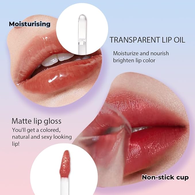 2-in-1 Matte Liquid Lipstick & Clear Lip Gloss, Long Lasting Waterproof Smudge Proof 24 Hour Lip Color Stain, Non Stick & Non Fading,Vegan Matte Makeup Lip Stain for Women,Warm Orange Brown #01