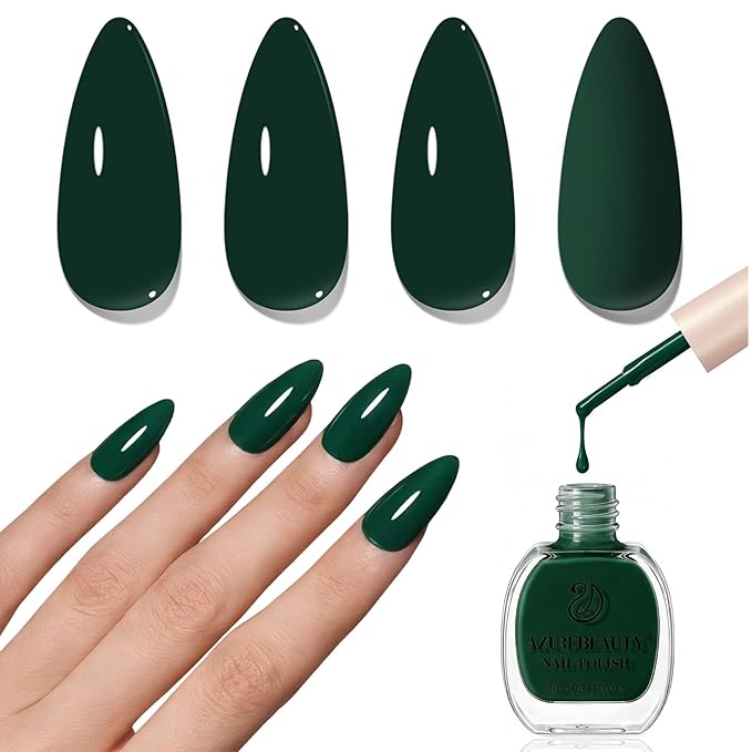 AZUREBEAUTY Deep Forest Green Nail Polish, St. Patrick's Day Quick Dry Formula, Strengthening Natural Nail Treatment, Home Salon DIY, Women Gift, 0.34 Fl Oz