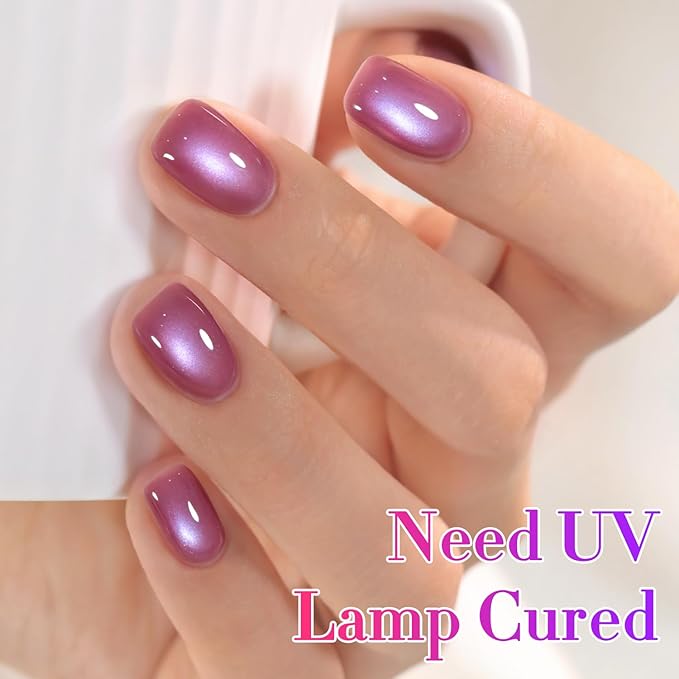 Double Rhythm 15ML Ice Glass Cat Eye Gel Polish with Magnet Holographic Glitter Shimmer Translucent Sheer Color Salon Soak Off Magnetic Nail at Home (Purple Pink-MC1243)