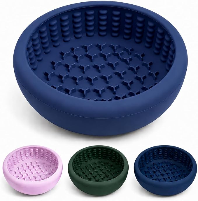 Slow Feeder Dog Lick Bowl, Silicone Feeding Dogs Licking Bowls(Blue, Large)