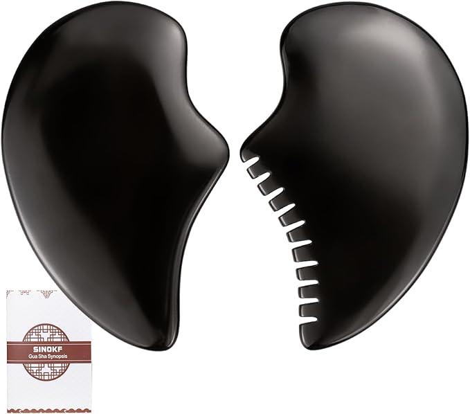 SINOKF Bian Stone Gua Sha Facial Tools Scraping Massage Face Guasha Board Scraping Plate(Seahorse 2pcs)