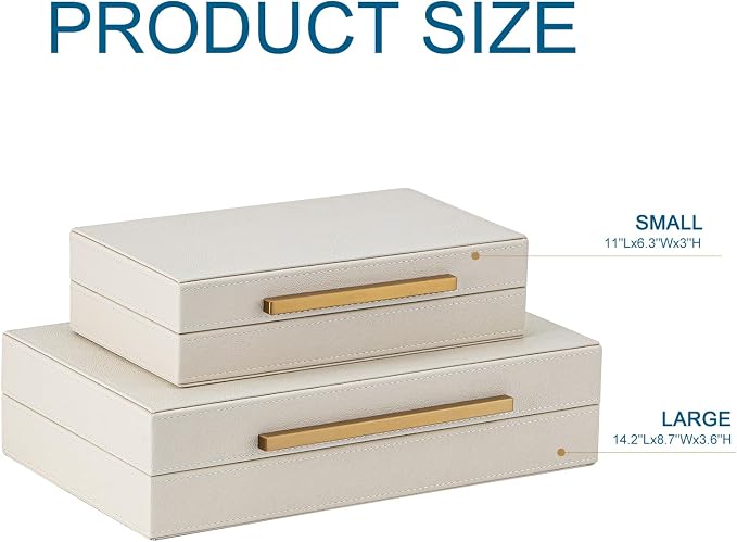 XIGEXIGE Faux Leather Large Modern Stackable Nesting Jewelry Box with Lids Organizer – Set of 2 Beige Shagreen Decorative Storage Boxes with Gold Metal Handles
