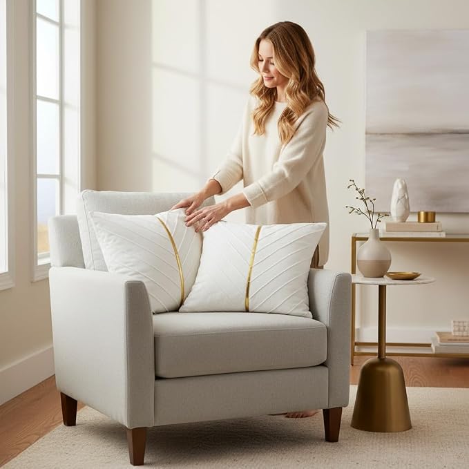 Velvet Throw Pillow Covers 22x22 inch Pack of 2 Gold Decor White | Soft Solid Pillow Covers,Modern Luxury Home Decor,for Couch Chair Sofa Bedroom Livingroom,Hidden Zipper,Ideal Gift,Easy Care