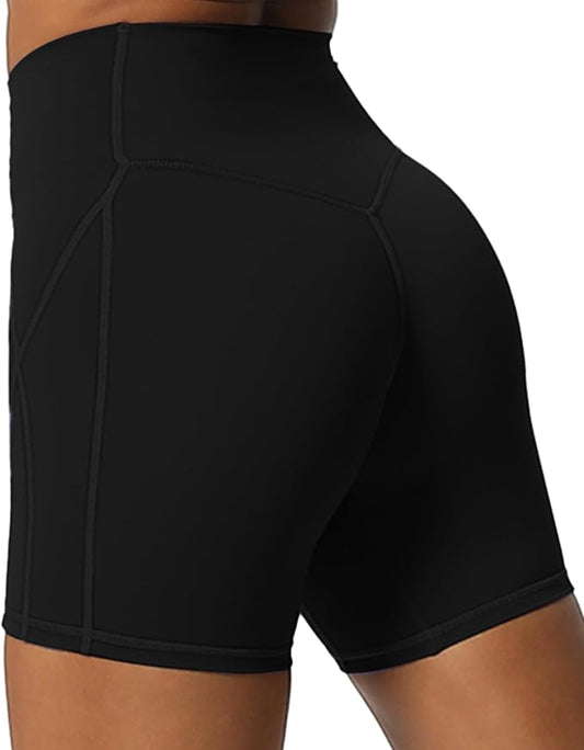 Aoxjox Lexi Lined Workout Biker Shorts for Women Tummy Control High Waisted Exercise Athletic Gym Running Yoga Short 6"