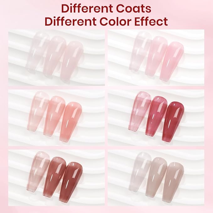 Jelly Nail Polish Set Non Gel, Quick Dry Sheer Nude Pink Regular Nail Polish Natural Neutral Fingernail Lacquer High Glossy Manicure DIY Salon Gift for Women Girl（Nude Pink Red Brown Colors）