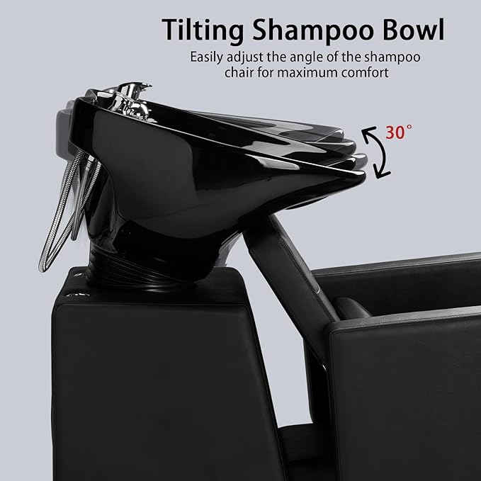 Winado Salon Shampoo Backwash Chair, Hair Wash Stations with Large Ceramic Bowl, Adjustable Shampoo Bowl Sink Chair for Barbershop Beauty Spa Massage Hairdressing Equipment
