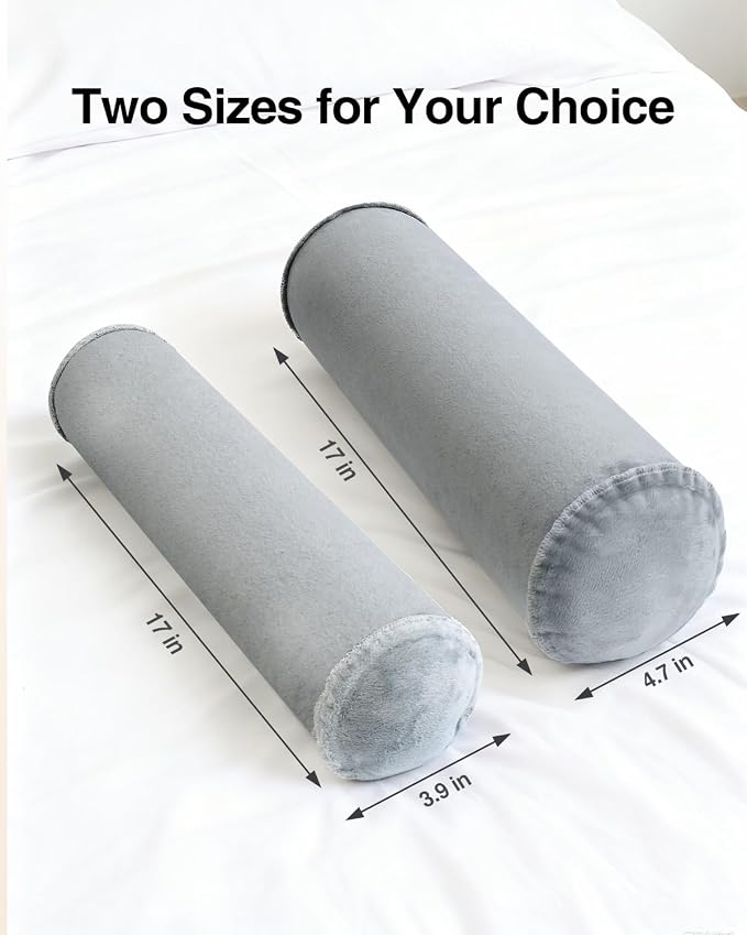 Luxtude Inflatable Neck Roll Pillow for Sleeping, Travel Cervical Pillow for Neck Pain Relief, Cylinder Support Pillows Round Bolster Pillows for Bed, Lumbar Roll, Legs, Back and Yoga (Grey-3.9in)