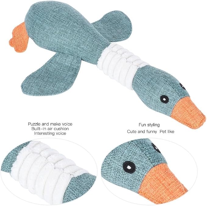 Squeaky Goose Dog Toy, Cotton Linen Blend Chew Toy for Small Medium Dogs and Cats, Interactive Play Toy with Teeth Cleaning Function(Blue)