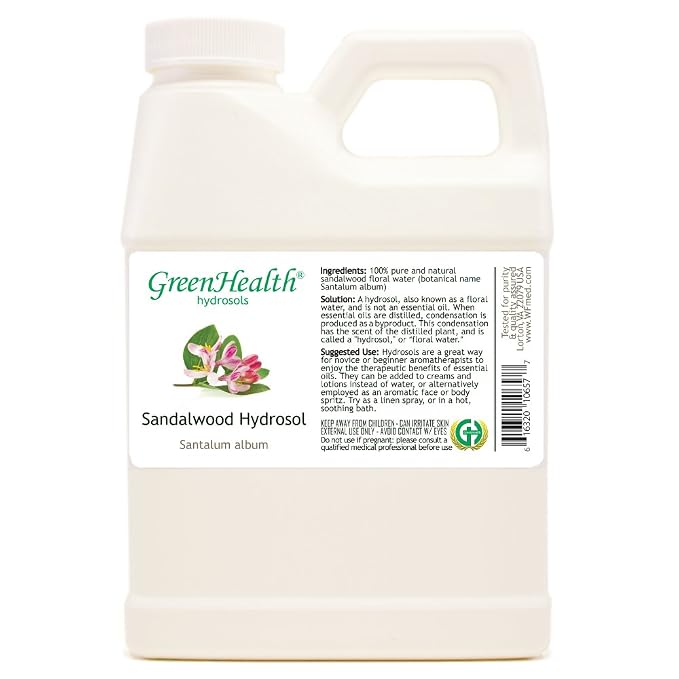 Sandalwood Hydrosol (Floral Water) - 16 fl oz Plastic Jug w/Cap - 100% Pure (NOT Oil) - GreenHealth