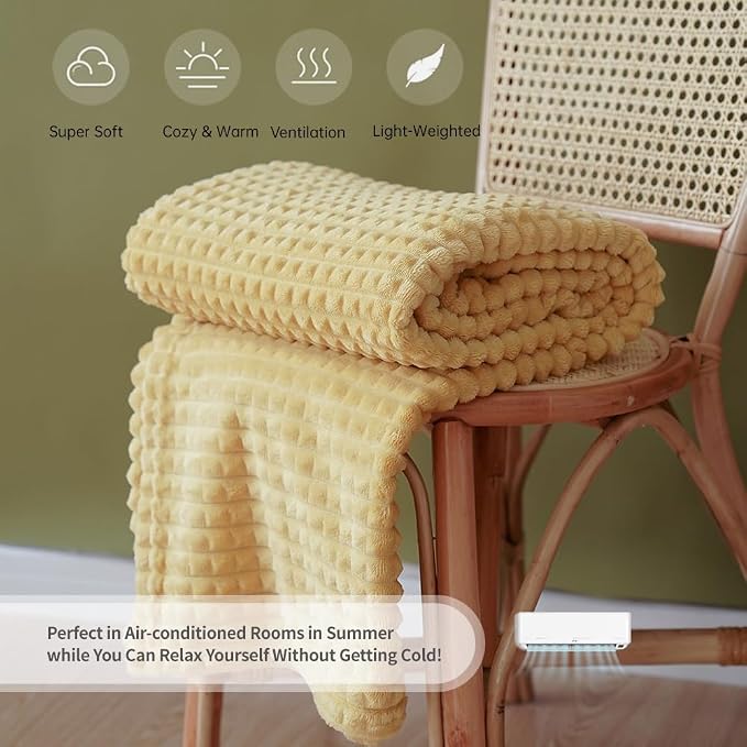 Simple&Opulence Yellow Throw Blanket for Couch-Super Soft Fluffy Blankets for Women 50x70 Inches Cozy Lightweight Fleece Blanket for Home Decor