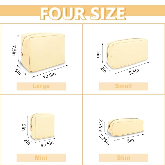 UIXIZQ Small Makeup Bag Pouch for Purse, Nylon Travel Toiletry Storage Bag Cute Preppy Cosmetic Bag for Women Girls, Waterproof Makeup Organizer Bag Pouch Skincare Bag Purse with Zipper (Small-Sand)