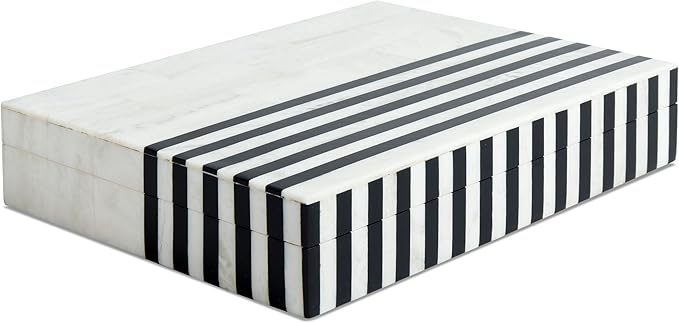 Handicrafts Home Large Decorative Storage Box with Lid – Black White Modern Storage Box, Remote Control Organizer for Coffee Table, Console & Living Room Decor – Mono Lead 12 x 6 x 2