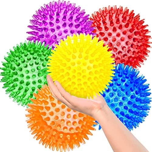 SHARLOVY 3.5” Large Dog Toys Ball, 6 Pack Squeaky Toys, Durable Spiky Ball