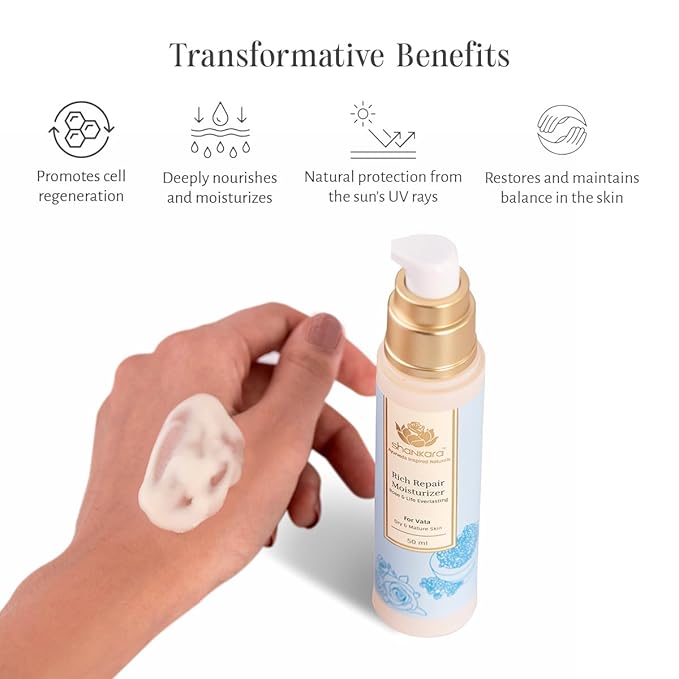 Shankara Rich Repair Moisturizer – Silky Ayurvedic Cream with Arjun, Gotu Kola & Shea Butter – Hydrating Face Moisturizer for Dry, Flaky Skin – Clean & Vegan (50ml)