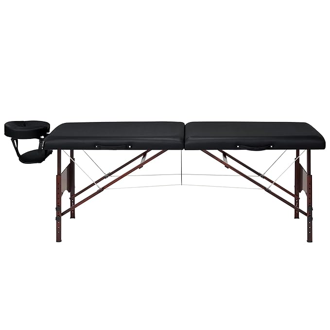 Master Massage Argo 28" Portable Massage Table with Walnut Legs – Spa Bed, Lash Table, Tattoo Bed, Beauty Bed – Black