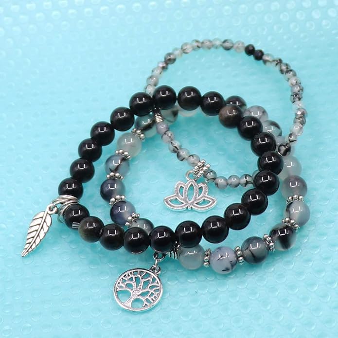 UEUC Tree of Life Yoga Healing Stone Bracelets,Multilayer Lotus Chakra Stone Reiki Bracelet Sets,Anxiety Crystal Natural Stone,for Women Stress Relief