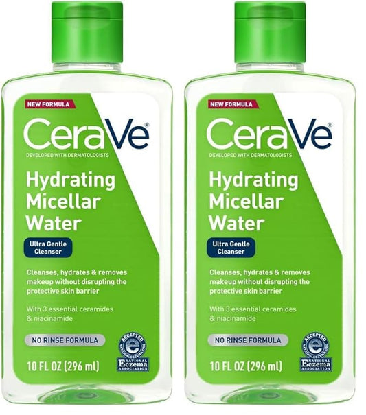 CeraVe Micellar Water,Hydrating Facial Cleanser & Eye Makeup Remover with Niacinamide,Ceramides & Glycerin,Fragrance-Free-& Non-Irritating,10 Fluid Ounces,(Pack of 2)
