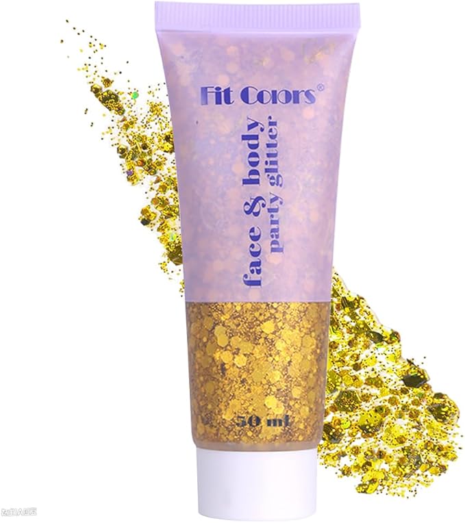 Gold Face Body Hair Glitter Gel for Women and Kids, Monochrome Holographic Mermaid Sequins Chunky Glitter Paint Makeup for Mardi Gras Halloween Festival Rave Outfits Accessories, 1.7oz, #02