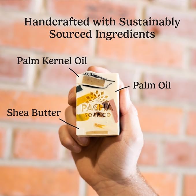 Pacha Soap Co. Bar Soap, Pachafetti, 3-Pack (4 oz ea) - Scents of Lemongrass & Peppermint, Premium, Handcrafted, Hydrating, Natural Face Wash, Hand Cleanser, Body Wash, Soothing Essential Oils