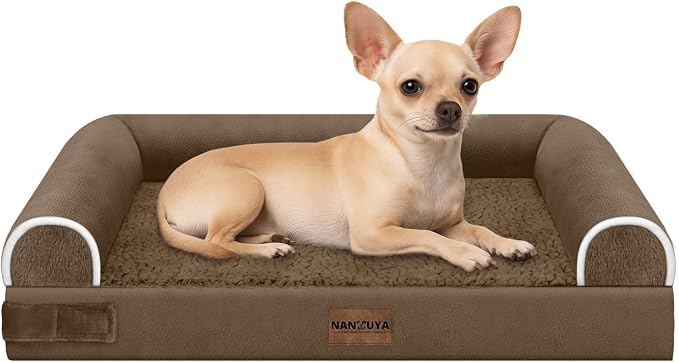Orthopedic Dog Bed for Small Dogs, 24 x 16 Inch, Dark Coffee | Egg crate foam for joint support, 3-sided bolster pet sofa, waterproof lining, washable cover, and non-skid base