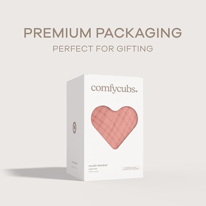 Comfy Cubs Adult Muslin Blanket 90x90” Queen Swaddle Blankets, Bold Blush | 6 Layer Soft, Breathable & Lightweight Muslin Adult Blanket - Machine Washable & Designed in the US Bedding for All Seasons