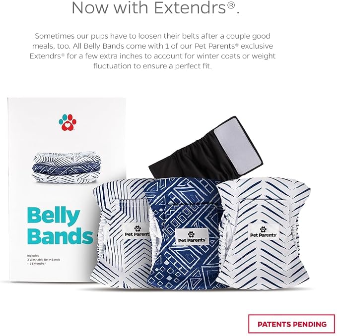 Pet Parents® Washable Belly Bands for Male Dogs (3pack) + Extendrs® of Durable Dog Diapers Male, Premium Male Dog Diapers & Dog Wraps (X-Small, Kahuna)