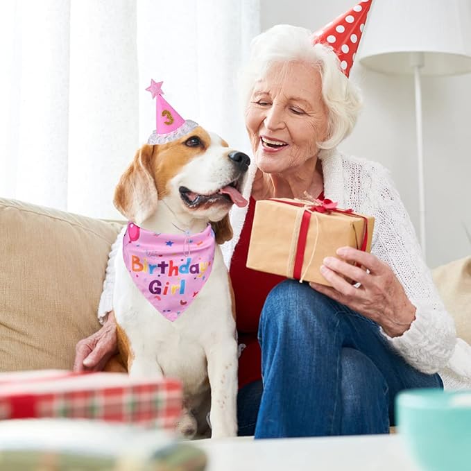 Dog Birthday Decorations,Dog Birthday Hat with Numbers,Dog Bandana | Dog Birthday Bandana for Large Medium Small,Pet Supplies (Pink), Dog Birthday Party, Soft, Breathable, Long-Lasting