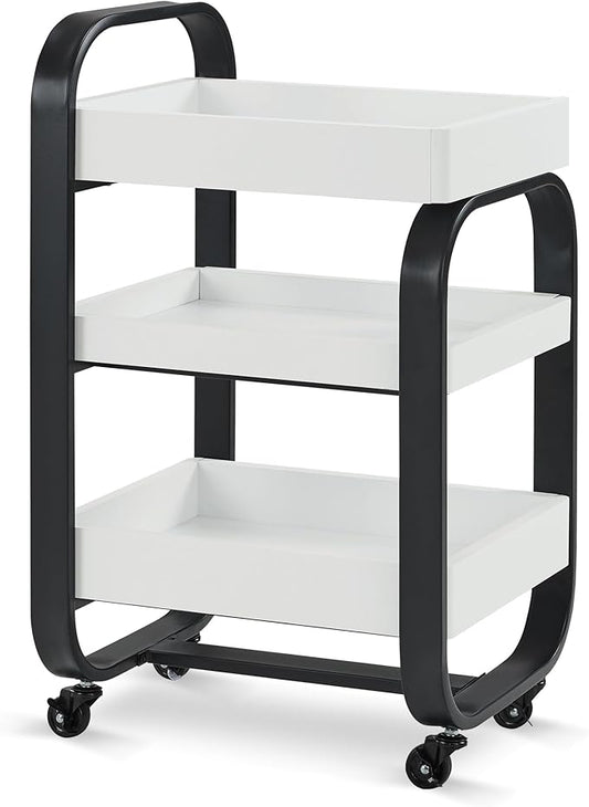 BarberPub Salon Storage Trolley with Shelves, Beauty SPA Rolling Cart with Lockable Wheels, 3-Tier Stylist Tool Organizer, Barber Mobile Station Equipment 2085 (Black&White)