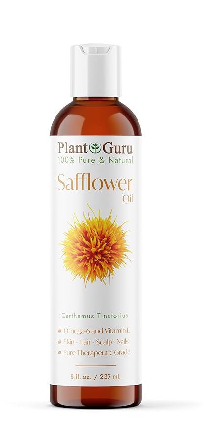 Plant Guru Safflower Oil 8 fl. oz. – Cold Pressed, 100% Pure & Natural Carrier for Skin, Face, Body, Hair, and Cooking. Great for DIY Creams, Lotions, and Lip Balms.