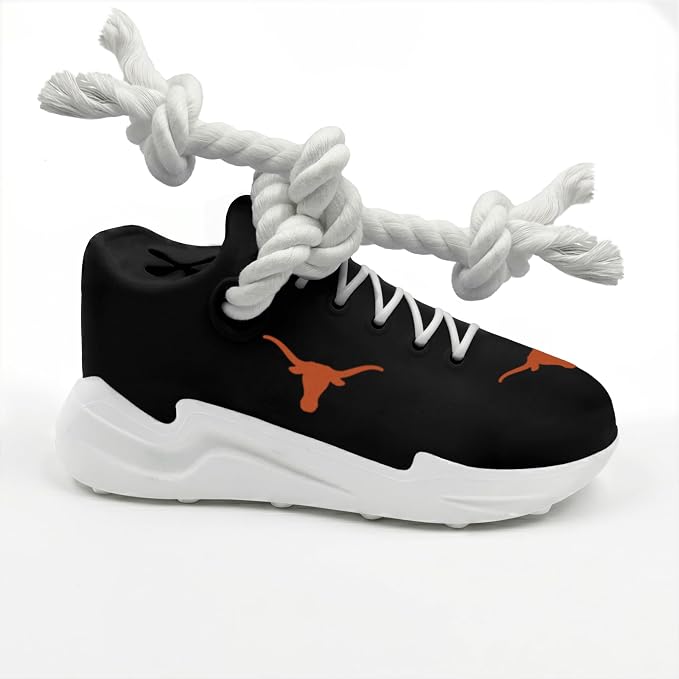 NCAA Texas Longhorns Cleat Sneaker Spike Dog Toy, Treat Dispenser Chew Toy for Dogs, Interactive Rope Tug Toy, Slow Feeder Natural Rubber Dog Toy with Official Team Logo for Puppies & Adult Dogs